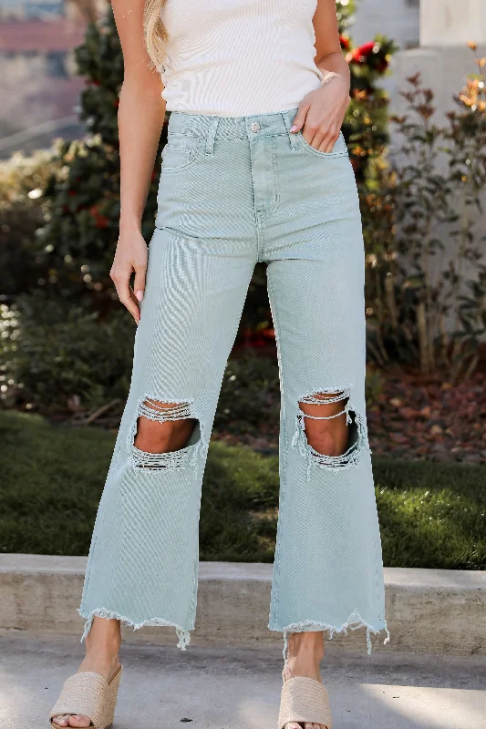 FINAL SALE - Becca Light Blue Distressed Flare Jeans Stylish Tapered Fit Jeans