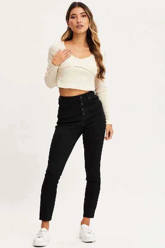 Black Skinny Denim Jeans High Rise Stylish High-Waist Skinny Denim