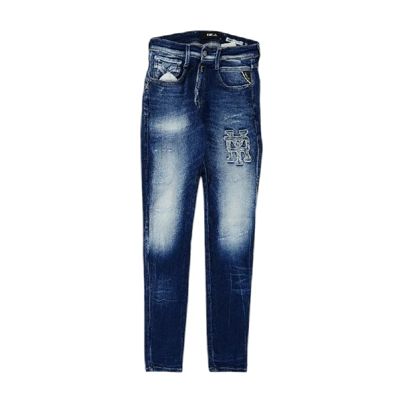 Blue Solid Slim Leg Jeans Casual Skinny Fit Jeans