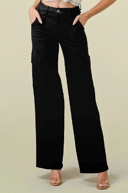 ELENA HIGH WAISTED CARGO JEANS - BLACK Casual Distressed Skinny Jeans