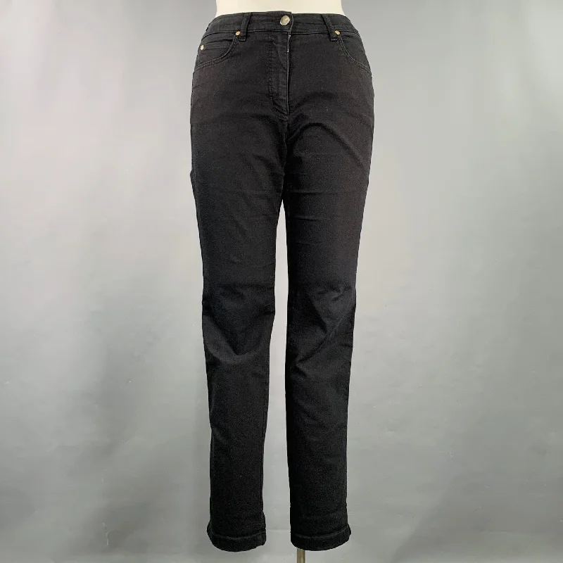 ESCADA Size 12 Black Cotton Blend 5 Pocket Jeans Trendy Wide-Legged High-Waist Jeans