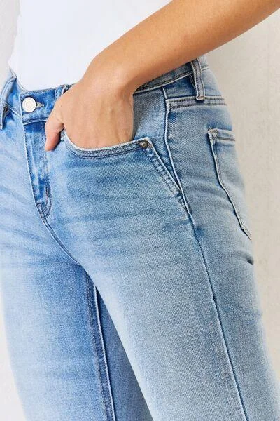 Kancan Full Size Mid Rise Y2K Slit Bootcut Jeans Stylish High-Rise Mom Jeans