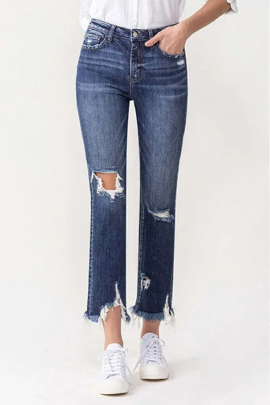 Lovervet Jackie Full Size High Rise Crop Straight Leg Jeans Fashionable Vintage Wash Jeans