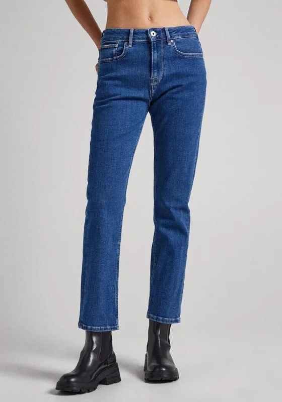 Pepe Jeans Mary High Waist Straight Leg jeans, Medium Blue Denim Comfortable Stretch Denim Jeans