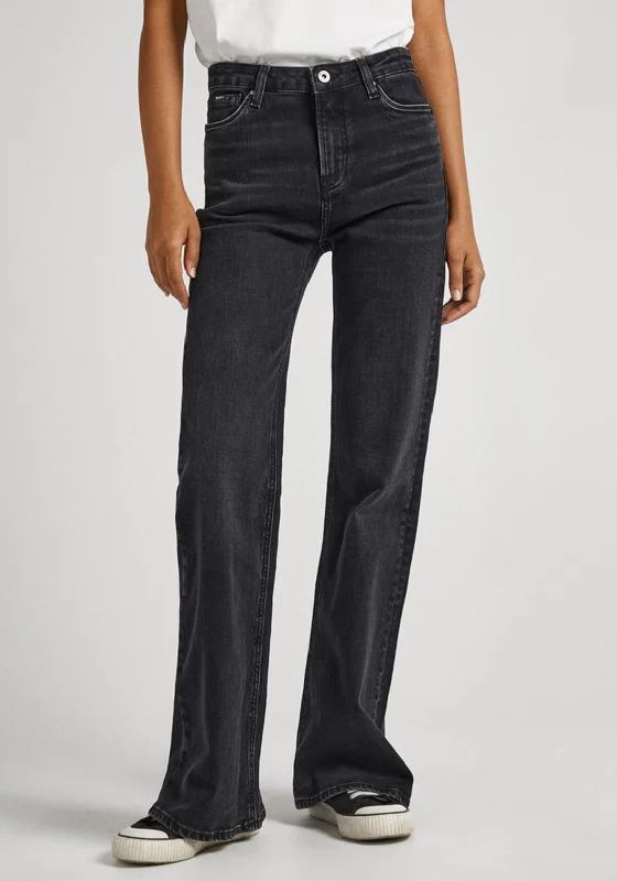 Pepe Jeans Willa High Rise Flare Jeans, Black Trendy Colored Denim Jeans