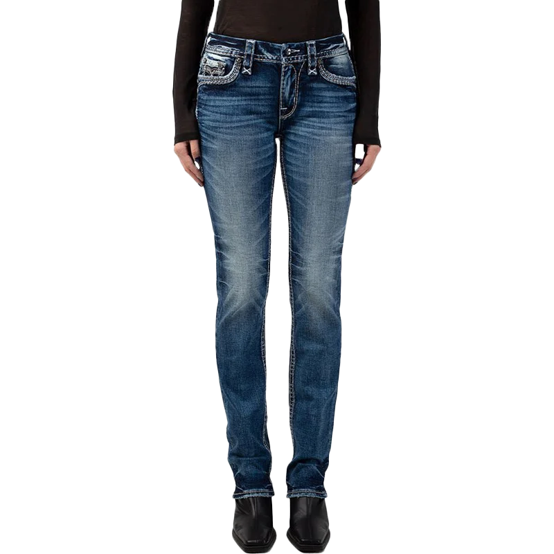 Rock Revival Women's Star Fish Straight Jeans Trendy Paperbag Waist Jeans