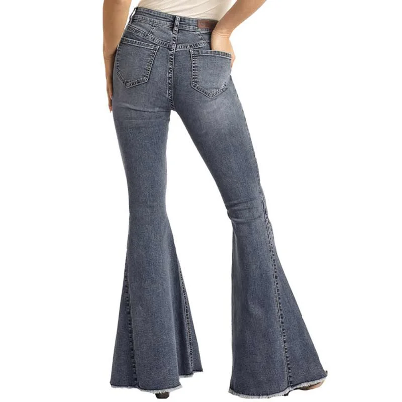 Rock & Roll Denim Women's High Rise Bell Bottom Jeans Comfortable Mid-Rise Jeans