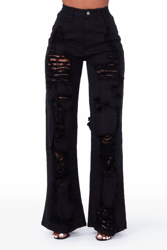 Angelique Black Shredded Wide Leg Jean Chic Faded Blue Jeans