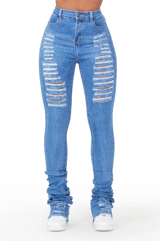 Isla Medium Wash Super Stacked Jean Stylish Tapered Fit Jeans