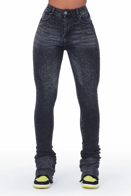 Jayleen Black Super Stacked Jean Fashionable Relaxed Fit Denim