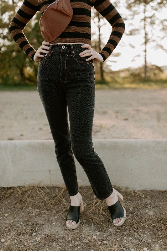 The Sloane High Rise Cigarette Jeans - Midnight Rider Stylish Bootcut Denim Jeans