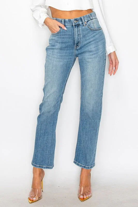 TUMMY CONTROL HIGH RISE STRAIGHT JEANS Trendy Wide-Leg High-Waist Denim