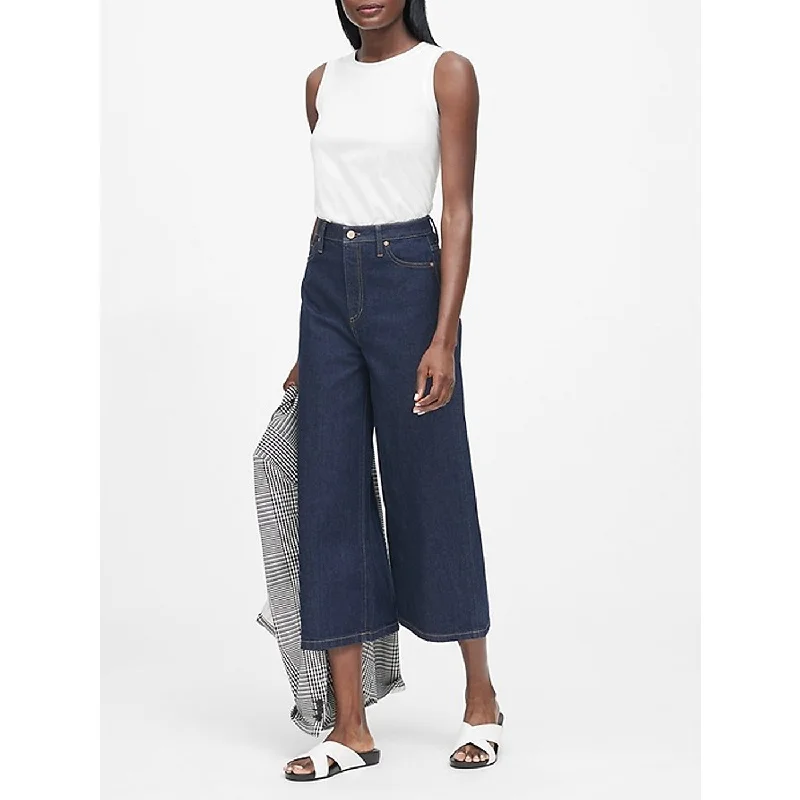 Rinse Wash Culotte Jeans Fashionable Straight Fit Denim