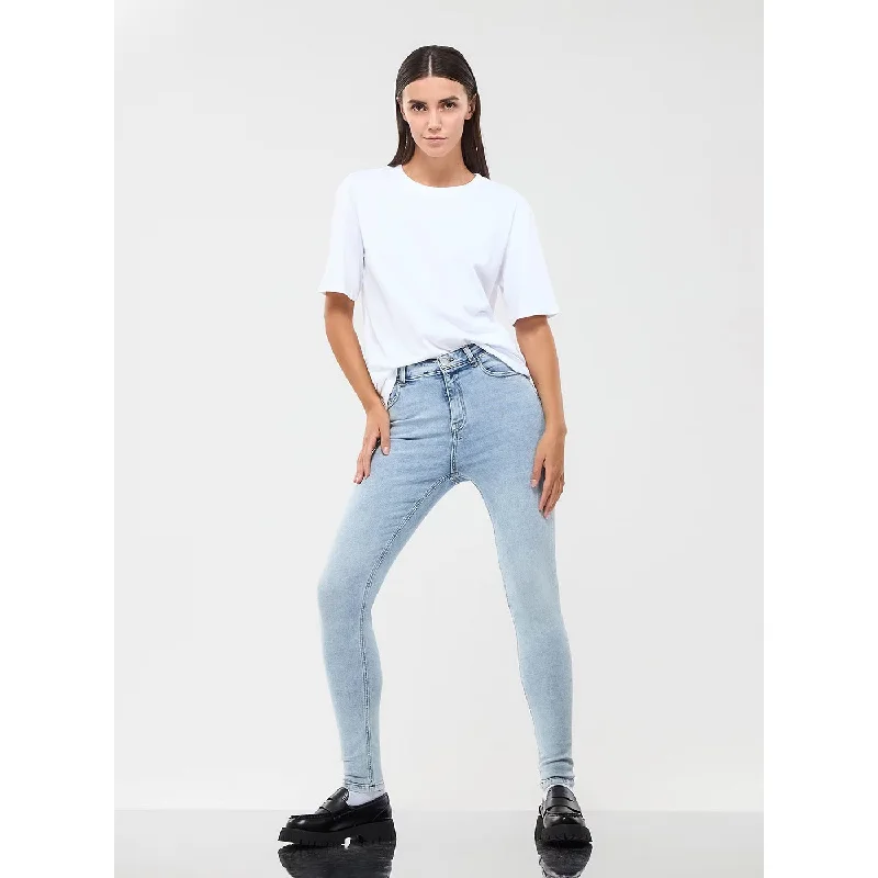 Light Blue Regular Waist Skinny Jeans Fashionable Raw Edge Jeans