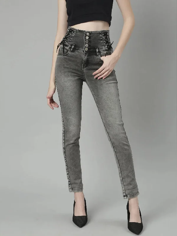 Women Grey Denim Jeans-LT-123-Grey Cozy Wide-Legged Jeans