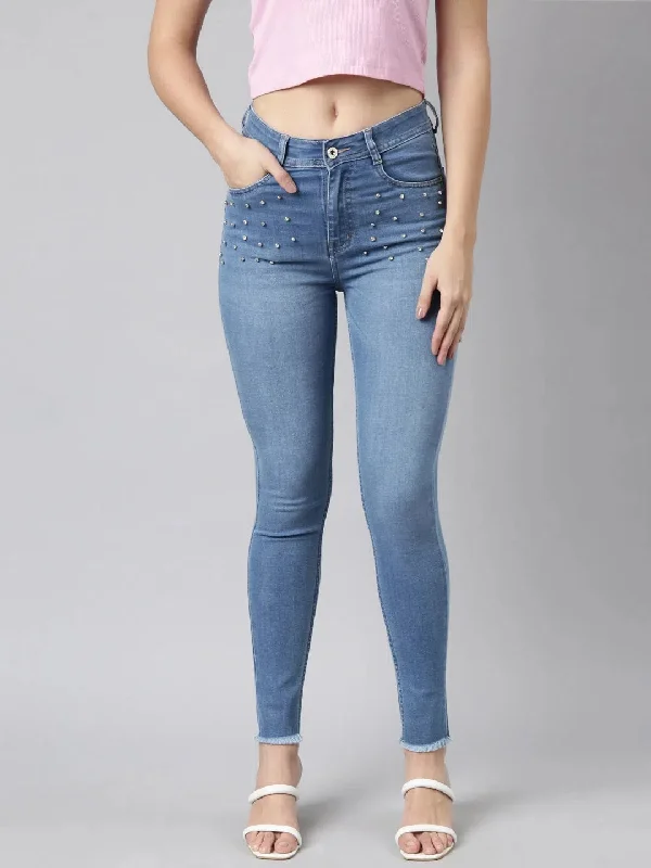 Women Skinny Fit Denim Blue Jean-LT-105535-Blue Fashionable Cropped Denim Jeans