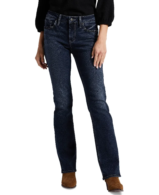 Women's Elyse Mid-Rise Slim Bootcut Jeans Fashionable Raw Hemmed Jeans