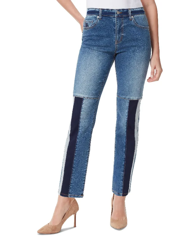 Women's Gloria Vanderbilt x Christian Siriano Miles Patched Straight-Leg Jeans Casual Skinny Fit Jeans