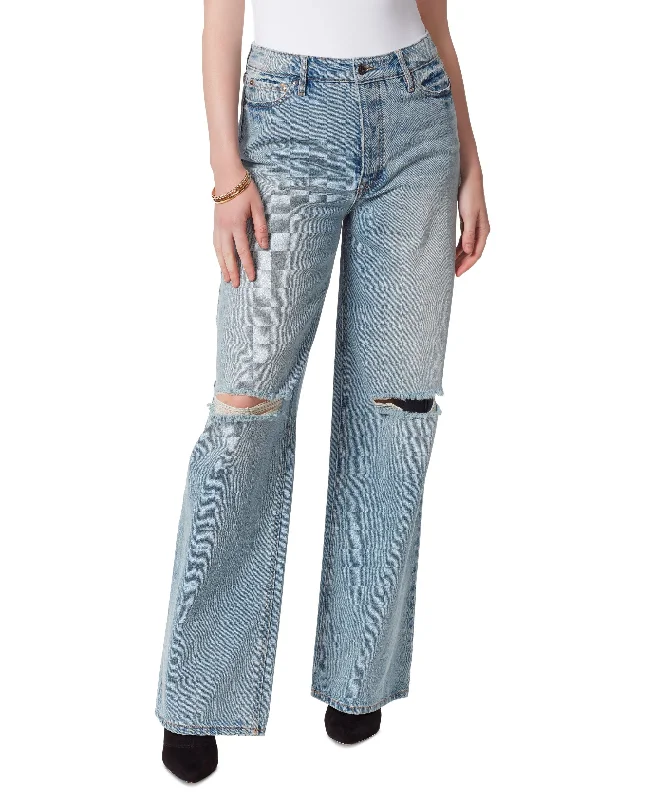 Women's Raw Hem Wide Leg Jeans Comfortable Low-Rise Jeans