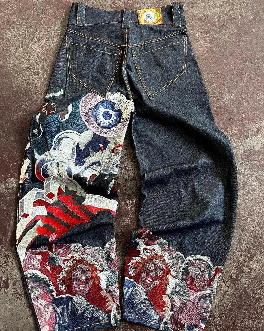 Y2K Jeans Streetwear Harajuku Hip Hop Retro Graphic Baggy Jeans Denim Pants Casual Straight-Leg Jeans