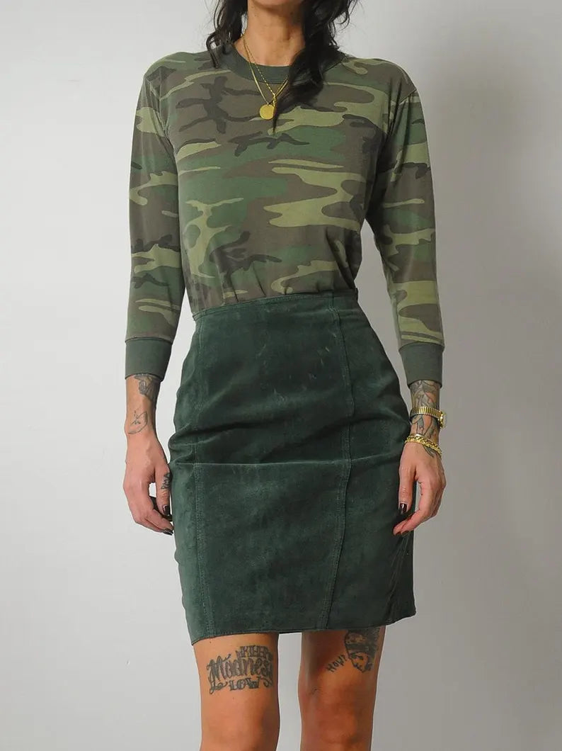 1980's Forest Green Suede Skirt corduroy skirt durable