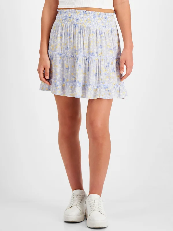 Women's Floral Printed Skirt,Light Blue linen skirt natural