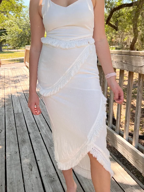 CORY FRINGE MAXI SKIRT IN WHITE chiffon skirt airy