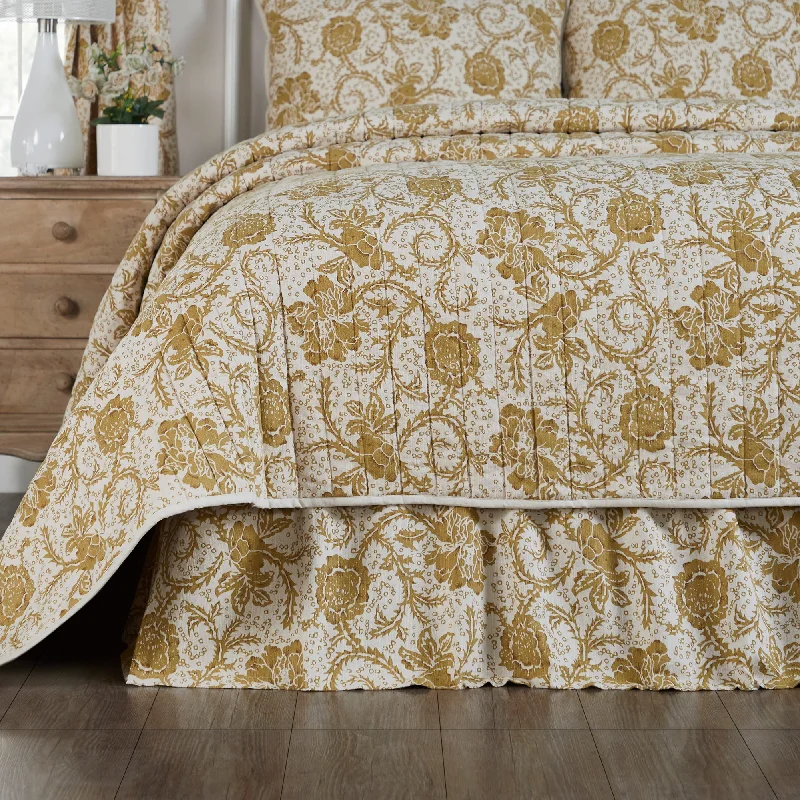 Dorset Gold Floral King Bed Skirt 78x80x16 VHC Brands relaxed fit skirt