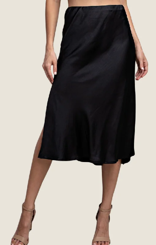 Jalen Black Satin Skirt lace skirt feminine