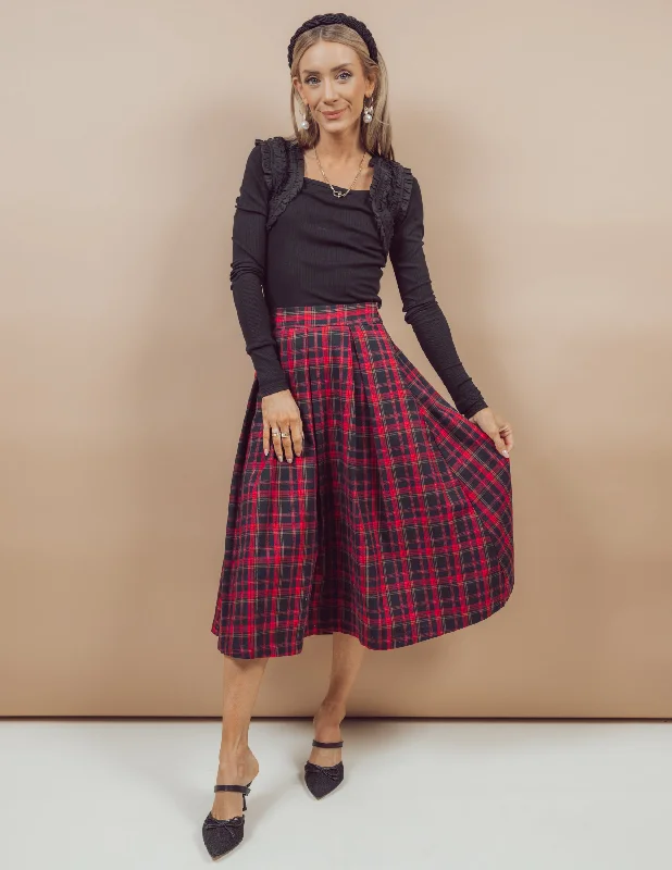 Kenzie Plaid Midi Skirt velvet skirt rich