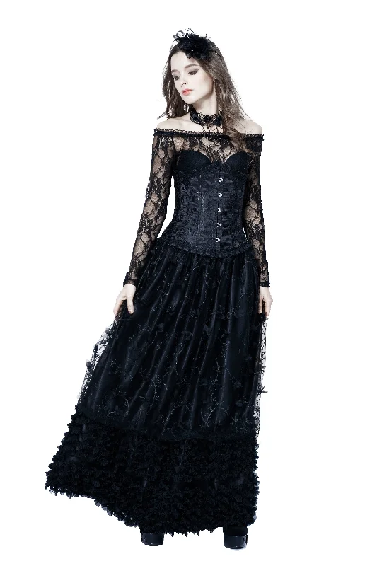 Gothic long skirt with budding flowers lace KW093 lace skirt romantic