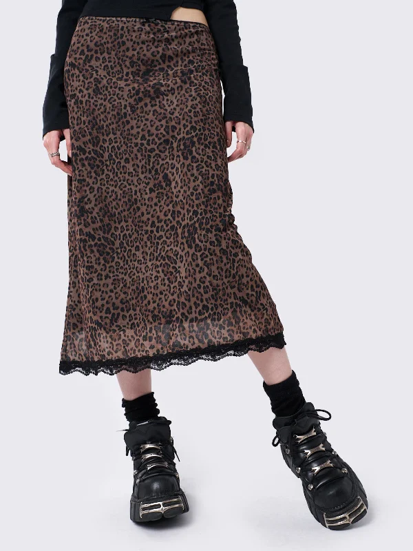 Nala Leopard Mesh Midi Skirt cashmere skirt soft