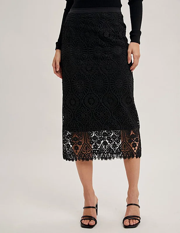 Penelope Black Lace Pencil Skirt lace skirt romantic