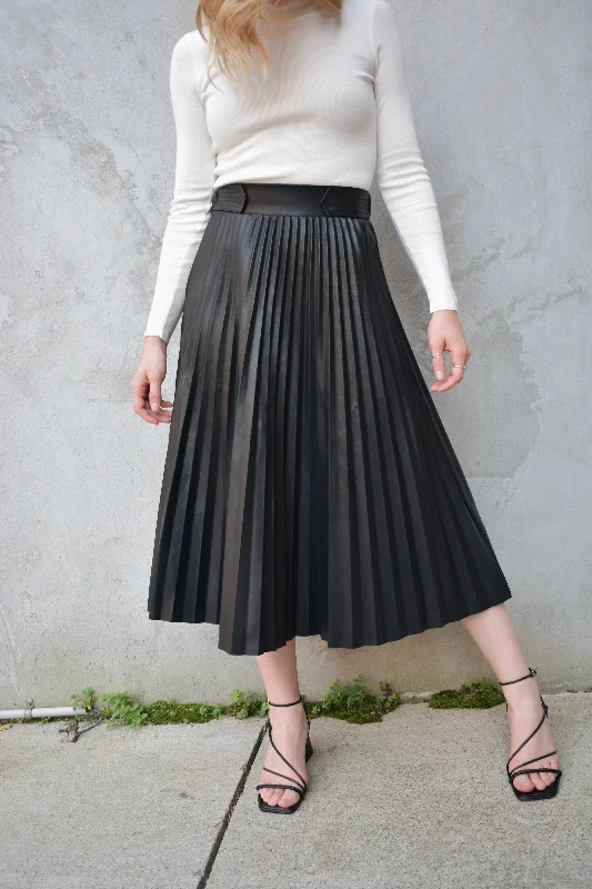 pleated pleather skirt belted skirt waist