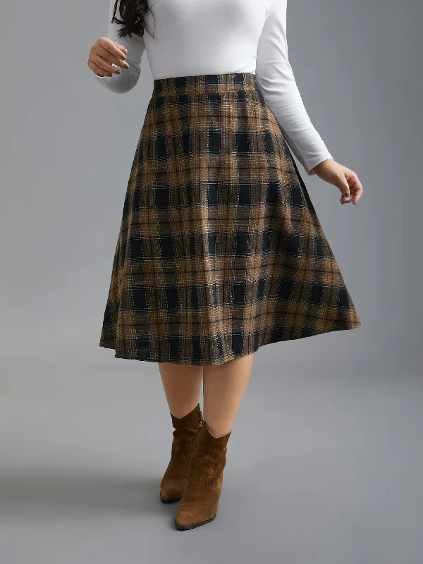 Plaid Elastic Waist Slant Pocket Skirt chiffon skirt floaty