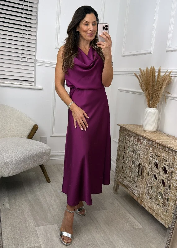 Shannon Purple Satin Midi Skirt corduroy skirt comfortable