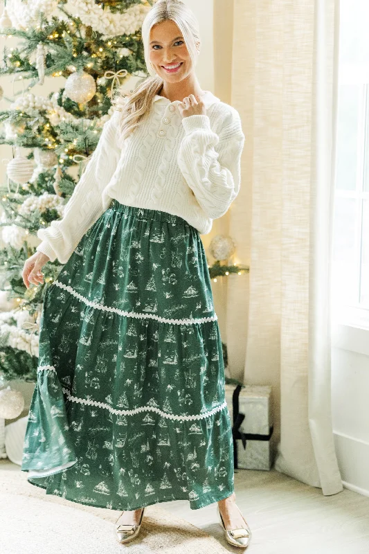 Show Me The Way Emerald Toile Midi Skirt wool skirt warm