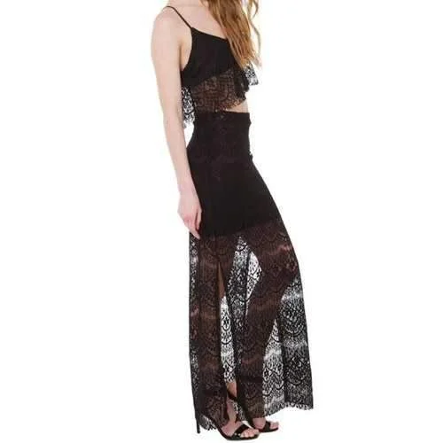 Sexy Bodycon Slit See-Through Lace Skirt For Women - Black M wool skirt breathable