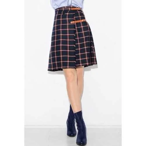 Stylish Plaid High Waisted Pleated Women's Midi Skirt - Cadetblue Xs chiffon skirt delicate