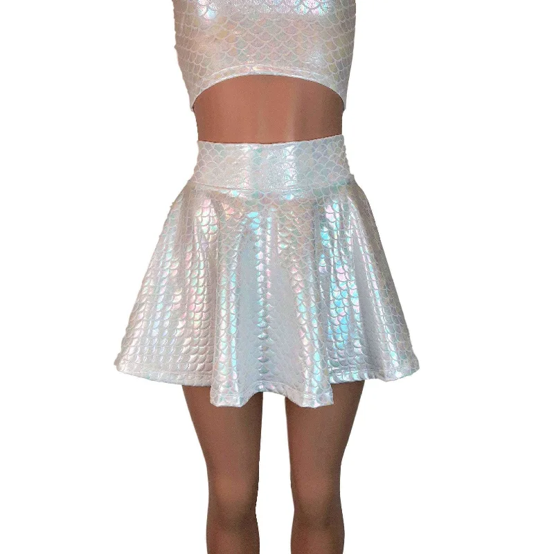 Iridescent White Mermaid Skirt or Dragon Scales Skater Skirt linen skirt light