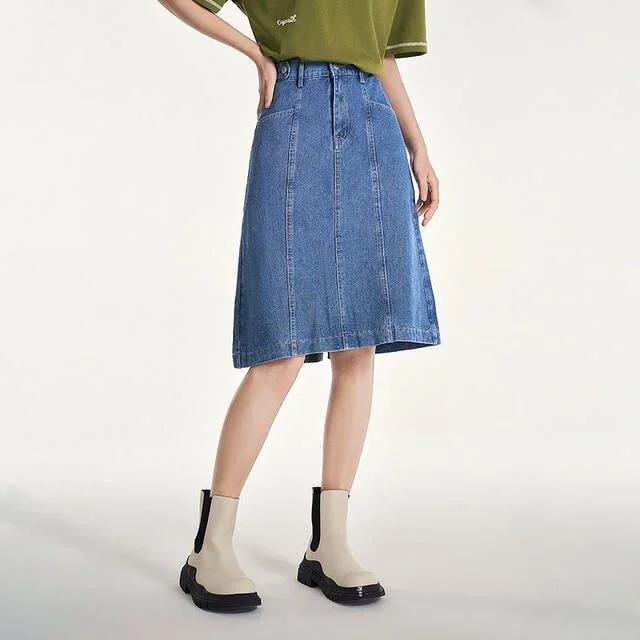 Women's Blue Denim A-Line Skirt silk skirt elegant